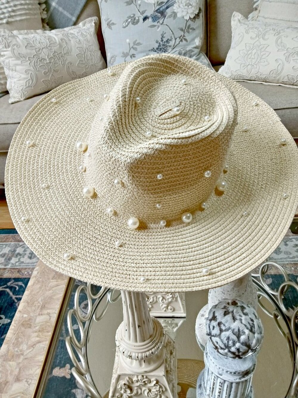 NEW! ADJUSTABLE PEARL EMBELLISHED SUN WINERY VACAY BEACH HAT